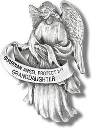  Heavyweight oxidized pewter visor clip with polished slide to hold securely on your visor. "Guardian Angel Protect My Granddaughter"