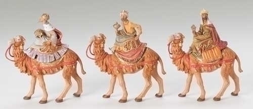 Fontanini 5" scale 3 piece set of King's on Camels figures. Polymer
