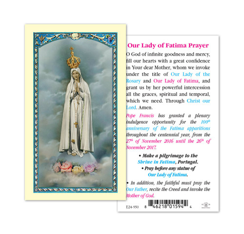 Prayer To The O.L. Of Fatima 100Th Anniversary Holy Card. 