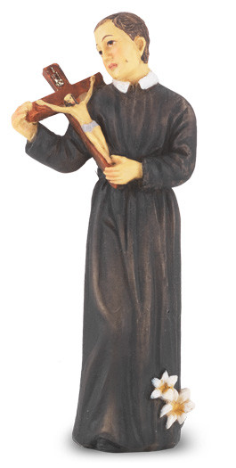 4" St. Gerard Hand Painted Solid Resin Statue with Gold Leaf Trim Accents and Italian Gold Stamped Prayer Card. (Deluxe Window Box)