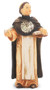 4" St. Thomas Aquinas statue is hand painted and is made of a solid resin. Statue has gold leaf trim accents and Italian gold stamped prayer card. Boxed 