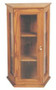 Solid Oak with Glass Panels. Adjustable wood or glass shelves. Brass lock. Dimensions: 31" height, 17" width, 10" depth