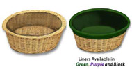 Round Collection Basket is hand made of round reed.  Round basket measures 12" diameter x 4" deep.  Removable Basket Liners come in three different colors and are an additional cost. (Item 454RL)

 
