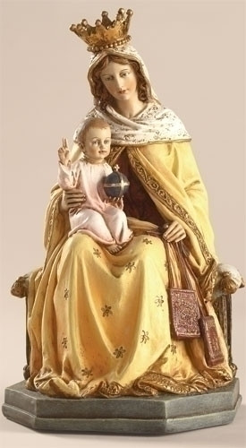 Our Lady of Mount Carmel Figurine.  Our Lady of Mt. Carmel made of resin/stone mix. The dimensions of Our Lady of Mt. Carmel are: 8"H 4.75"W 4.5"D. Our Lady of Mt. Carmel is a Joseph Studio product