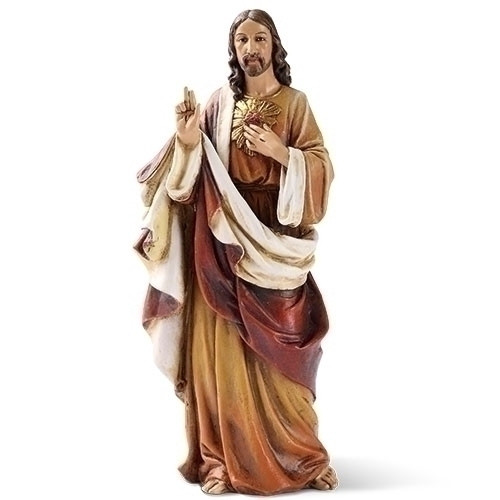 Sacred Heart of Jesus 6.25" Statue is made of a resin/stone mix. Dimensions:  6.25"H 2.5"W 2"D