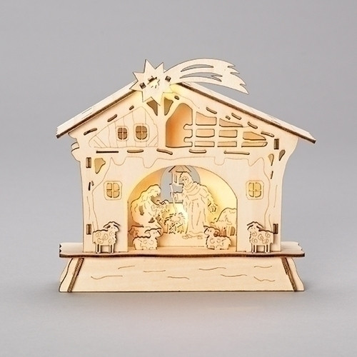  This beautiful LED 6.69" nativity  scene is made with laser cut plywood and is perfect to add to you Christmas decorations.