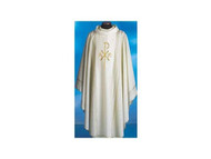 Chasuble 391 ~ in Linea Style Fabric (95% pure wool, 5% gold thread) embroidered with gold and silk threads. Color choices: white, red, green, purple, and rose. These items are imported from Europe. Please supply your Intitution’s Federal ID # as to avoid an import tax. Please allow 3-4 weeks for delivery if item is not in stock