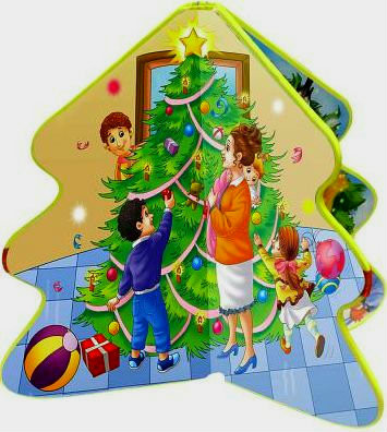 Children will delight in this cleverly designed book about Christmas joys. When tied closed with its red ribbon, it is half a tree, but when tied open, it is a beautiful full tree that can serve as a decoration in school or at home. 6 pages ~ 1/8" thick. 10"H ~ 5.5"W  ~ 1"D