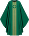 This Gothic chasuble features a gold patterned vertical orphrey on both the front and back. It comes in Purple, Green Red and Ecru. It is made from Elias fabric and is part of the Assisi series. Elias fabric is 100% polyester and is lightweight and durable.  The Gothic Chasuble measure 53"L x 63"W;. The chasuble has a plain collar and does come with an inside stole. Please supply your Intitution’s Federal ID # as to avoid an import tax. Please allow 3-4 weeks for delivery if item is not in stock as it is shipped from overseas. 
