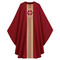 This Gothic chasuble features a gold patterned vertical orphrey on both the front and back. It comes in Purple, Green Red and Ecru. It is made from Elias fabric and is part of the Assisi series. Elias fabric is 100% polyester and is lightweight and durable.  The Gothic Chasuble measure 53"L x 63"W;. The chasuble has a plain collar and does come with an inside stole. Please supply your Intitution’s Federal ID # as to avoid an import tax. Please allow 3-4 weeks for delivery if item is not in stock as it is shipped from overseas. 
