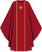 This chasuble features with galoon and embroidered cross on front and back. It comes in Purple, Green Red and Ecru It is made from Elias fabric and is part of the Assisi series. Elias fabric is 100% polyester and is lightweight and durable.  The Chasubles measure 53"L x 63"W;. The chasuble has a plain collar and does come with an inside stole. Care instructions: Wash in warm suds, rinse well, do not wring. Hang wet to dry, no ironing needed. Please supply your Intitution’s Federal ID # as to avoid an import tax. Please allow 3-4 weeks for delivery if item is not in stock as it is shipped from overseas. 