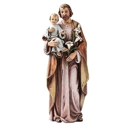 Saint Joseph. Resin/Stone Mix. Patron Saint of Families and Carpenters. Dimensions: 6.25"H x 2.38"W x 1.88"D