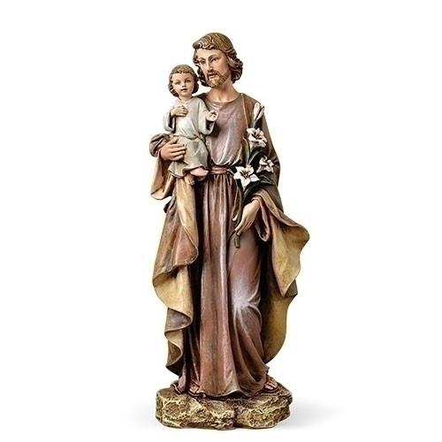 10" Saint Joseph. Resin/Stone Mix. Patron Saint of Families and Carpenters. Dimensions: 10"H x  4.25"W x 3.25"D