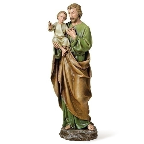 Saint Joseph 14 Inch Statue. Resin/Stone Mix. Patron Saint of Families and Carpenters. Dimensions: 14"H x 4.75"W x 4.38"D