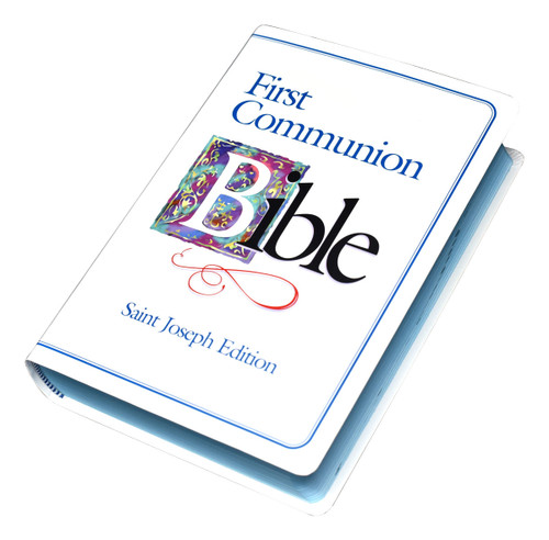 Boys Communion Bible-The St. Joseph First Communion Bible contains the complete New American Bible Old and New Testaments in easy-to-read type. Includes a full-color First Communion Certificate and Presentation Page, as well as a Prayer Section containing the Lord's Prayer, a listing of the Sacraments, the Rosary, and the Apostles' Creed. With its sewn binding and durable white cloth cover, this St. Joseph Bible from Catholic Book Publishing, specifically designed for First Communion, makes a beautiful gift edition that will be treasured and used for years to come. 