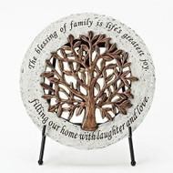 "Tree of Life" Garden Stone. The Tree of Life Garden Stone sits on an easel for easy display around the house. The Tree of Life Garden Stone measure 6.5"dia. The words "The blessing of family is life's greatest joy,  Filling our home with laughter and love" surround the Tree of Life Garden Stone. A welcome addition to any Irish household!!