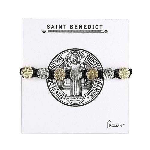 Gold/Silver St Benedict 7" adjustable slide knotted bracelet