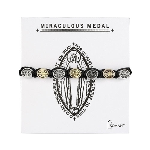 Gold/Silver Miraculous Medal 7" adjustable slide knotted bracelet