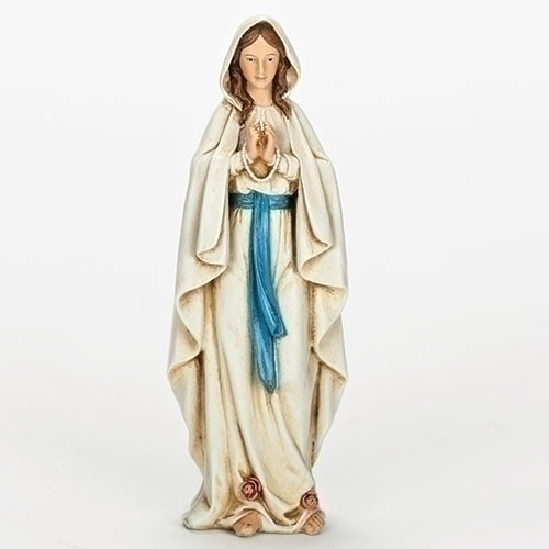 6" Our Lady of Lourdes Statue. Dimensions: 6.25"H x 2.25"W x 1.63"D. Resin/Stone Mix