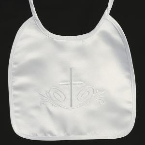 Beautiful Boy's Keepsake Satin Christening Bib. Bib is embroidered  with cross and has a finished edge.  Can be embroidered with name and date at an addition cost.  