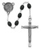 6 X 8mm Black Wood Oval Rosary. Sterling Silver Center and Crucifix. Deluxe Gift Box Included