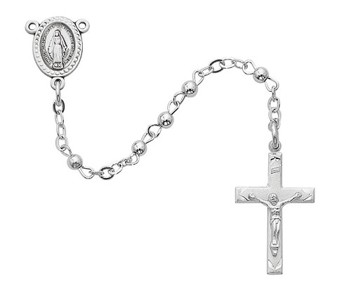 12" length 3mm  tin cut all sterling rosary. Makes a beautiful baby gift!