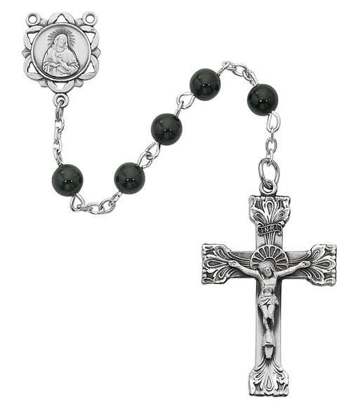 Genuine black Onyx beads rosary. 6mm beads in Sterling Silver or Pewter Miraculous Medal Center & Crucifix. Deluxe Gift Box Included