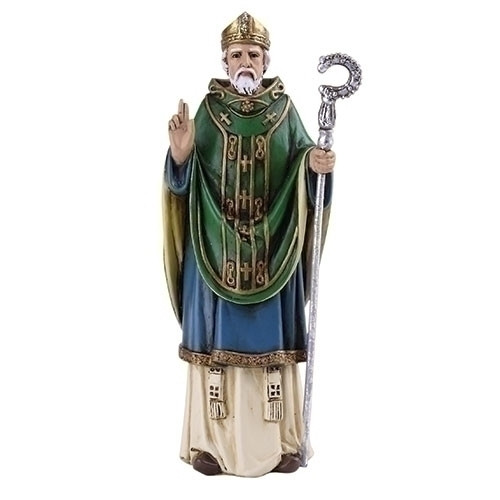 Saint Patrick 4" statue, Patron Saint of Ireland. Resin/Stone Mix. Dimensions: 4.125"H x 1.75"W x 1.125"D