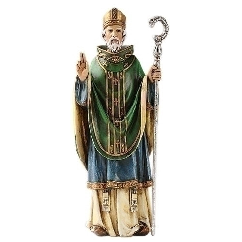 6" Saint Patrick Statue. St. Patrick Patron Saint of Ireland. St Patrick figure is made of a resin/stone mix. Dimensions of the St Patrick statue are: 6.5"H x 2.5"W x 1.75"D