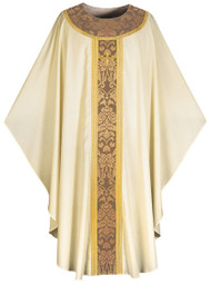 In Brugia, soft and light fabric of 100% wool. Banding and decoration around neck in damask fabric, bordered with gold braid; Adorned with hand embroidered cross. Unlined, Plain 'O' neck. Comes in Purple, White, Green, Beige & Red. These items are imported from Europe. Please supply your Institution’s Federal ID # as to avoid an import tax.  Please allow 3-4 weeks for delivery if item is not in stock.
