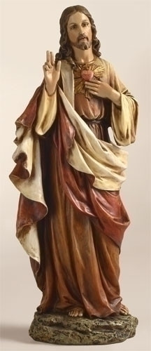 Sacred Heart of Jesus 10" Statue. The Sacred Heart of Jesus statue is a resin/stone Mix. The dimensions of the Sacred Heart of Jesus statue are: 10.25"H x 4.25"W x 2.75"D.