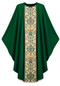 Green - In Dupion,fabric made of 70% man-made fibers and 30% viscose with Regina orphreys, a multi-colored brocade. Width 59", length 53". Plain "0" neckline.  Available in  green, beige, red, rose, and purple.  These items are imported from Europe. Please supply your Institution’s Federal ID # as to avoid an import tax. Please allow 3-4 weeks for delivery if item is not in stock.