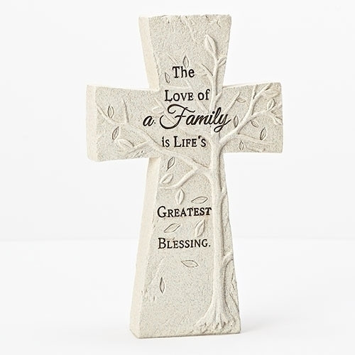 "Tree of Life" Stone Table Top Cross . The Tree of Life Table Top Cross is made of a resin/stone mix. The words on the table top Tree of Life Cross say: The love of a family is life's greatest blessing".The dimensions of the cross are: 8"H x 5.5"L. Perfect addition to any household!

