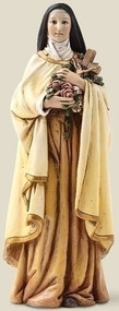 Saint Therese 6" Statue. Patron Saint of Florists and Aviators. Resin/Stone Mix. 6.13"H x 2.25"W x 2"D