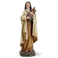 Saint Therese Statue. Patron Saint of Florists and Aviators. Resin/Stone Mix. Dimensions: 10"H x 3.25"W x 2.75"D