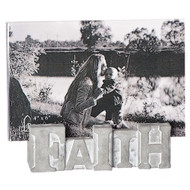 The Faith Photo Frame is made of cement and has an acrylic frame that attaches to the cement word.  The Faith Photo Frame stands 5"H and holds a 4"x 6" photo