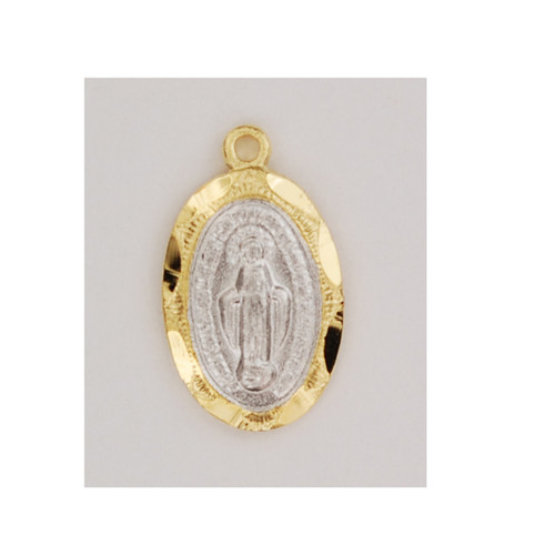 Gold over Sterling Silver 1/2" Miraculous Medal. Miraculous Medal comes on a 16" gold plated chain. A deluxe gift box is included. 