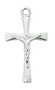 Sterling Silver 13/16" Long Crucifix. Sterling Silver Crucifix comes on an 18" rhodium chain. A  gift box is included. 