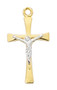 Gold over Sterling Silver 13/16" Long Crucifix. Sterling Silver Corpus is on the Cross.  Crucifix comes on an 18" rhodium or gold plated  chain. A gift box is included. 