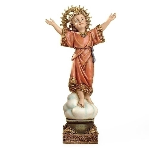 The Divine Child Statue is made of a resin/stone Mix. The Divine Child Statue dimensions are:  8"H x 4"W x 2"D. The Divine Child Statue is from the Joseph Studio Collection.