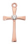 3/4"L Rose Gold Sterling Silver Cross with Crystal Center comes on an 18" rhodium chain.  A deluxe gift box is included!