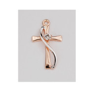 Two Tone Rose Gold Sterling Cross with Crystal Center comes on an 18" rhodium chain.  A deluxe gift box is included! Made in the USA