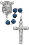 St. Michael Police Blue Wood Rosary. 8MM blue wood beads make up this St. Michael's Police Badge Rosary. St Michael's police badge centerpiece and crucifix are pewter. Comes in a deluxe gift box. 