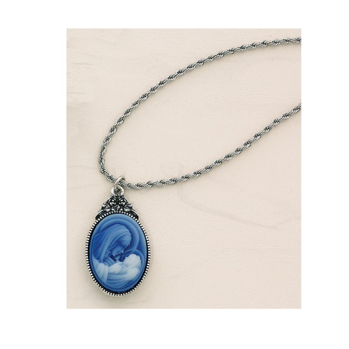 Mother and child cameo pendant comes on an 18" rope chain. Pendant comes boxed