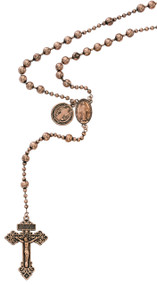 Copper plated beads create this rosary with a St. Benedict Centerpiece medal. The St. Benedict Rosary comes in plastic gift box included.