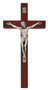 10"H Cherry  wood crucifix with silver oxidised corpus and INRI. Comes Bagged. Made in the USA