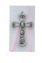 3 3 /4"Pink Cross shaped pewter Guardian Angel Crib Medal. 