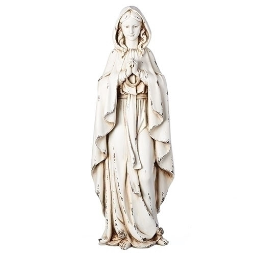 Beautiful "distressed look " statue of Our Lady of Lourdes.  Our Lady of Lourdes distressed look tatue stands 23"H.