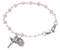 5 1/2" Baby Bracelet has 4mm tincut crystal beads with a rhodium plated or sterling silver crucifix and a miraculous medal. Comes in a deluxe gift box. 