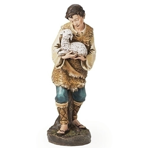 Shepherd Boy with Lamb 33"H (39" Scale) is made of a resin/stone mix. 